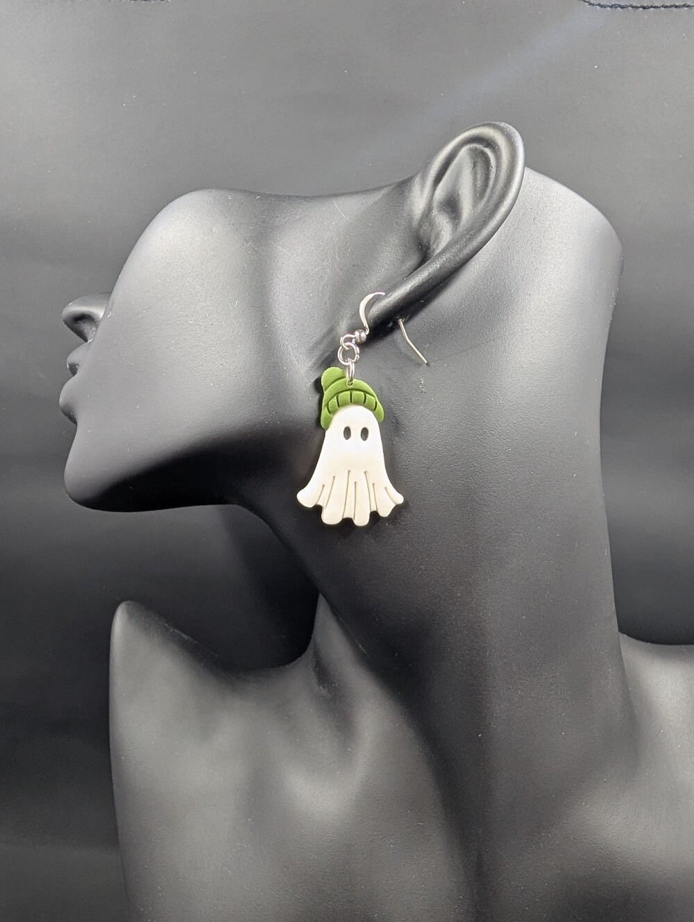 Ghost Drop Earrings with Green Toque - Women Jewelry